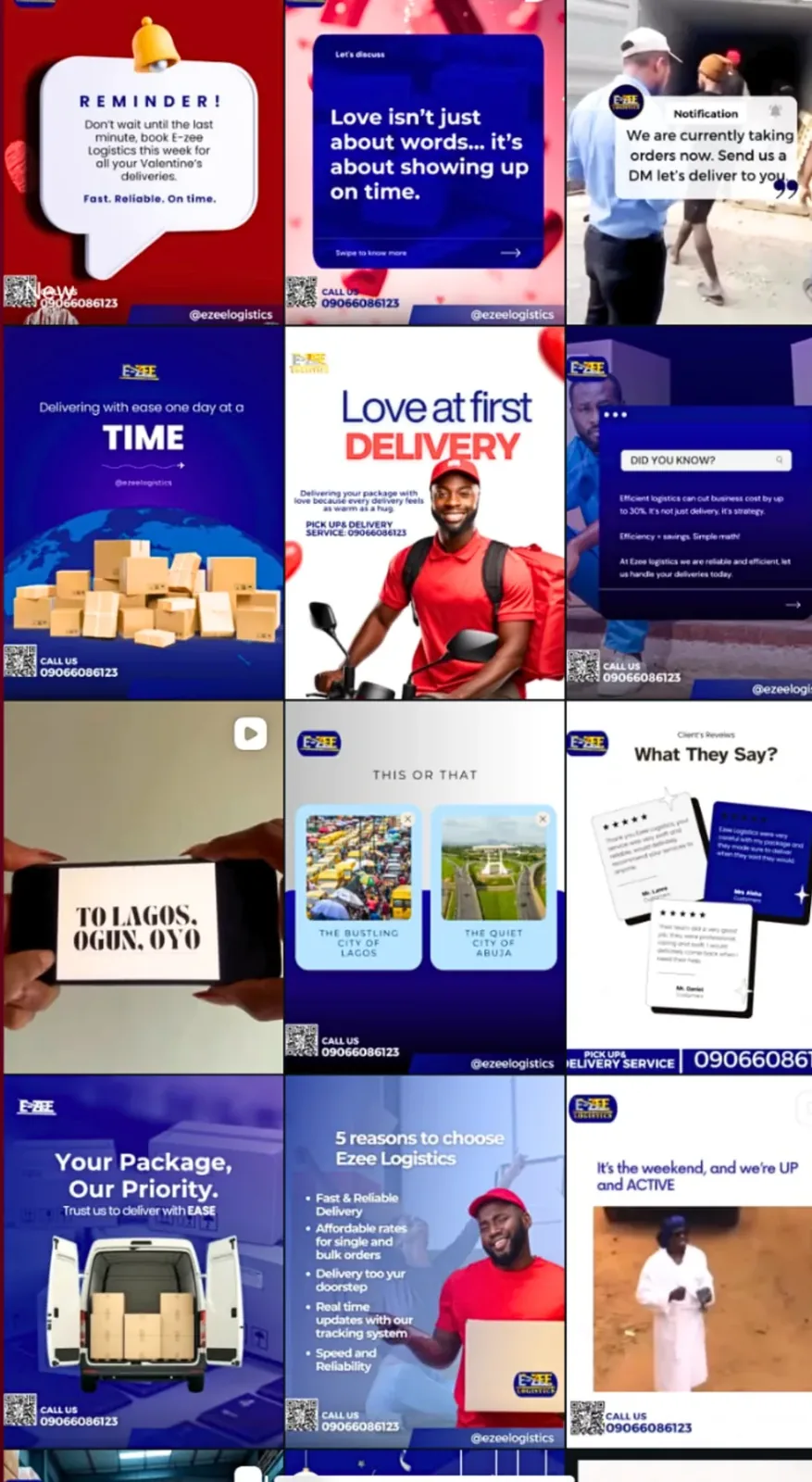 Logistics brand feed grid designed by Blizsocials